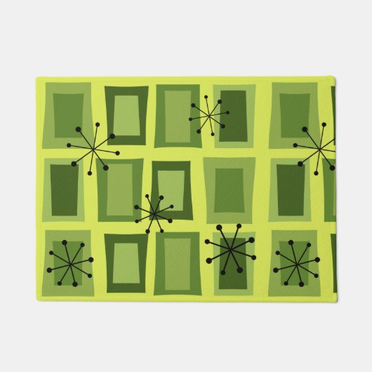 Mid Century Modern Art'Wonky Doors' Chartreuse Fußmatte (Vorderseite)