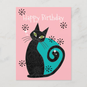 Mid Century Modern Atomare Katze Retro Alles Gute Postkarte