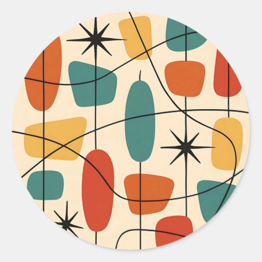 Mid Century Modern Atomic Abstract Runder Aufkleber (Vorderseite)