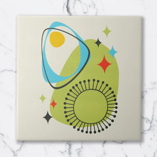 Mid Century Modern Atomic Age 14 Grün, Blau Fliese