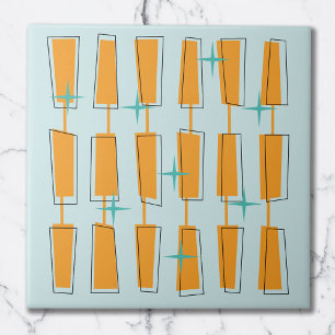 Mid Century Modern Atomic Blocks Aqua, Orange Fliese