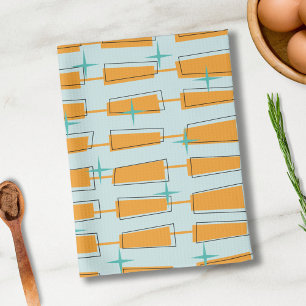Mid Century Modern Atomic Blocks Aqua, Orange Geschirrtuch