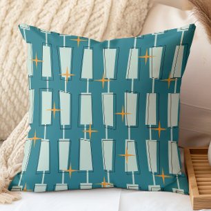 Mid Century Modern Atomic Blocks Türkis, Aqua Kissen