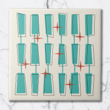 Mid Century Modern Atomic Blocks Türkis, Creme, Ro