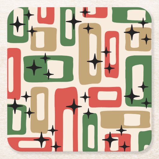 Mid Century Modern Atomic Christmas Rechteckiger Pappuntersetzer (Vorderseite)