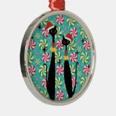 Mid Century Modern Atomic Era Cool Cat Peppermint Ornament Aus Metall (Rechts)