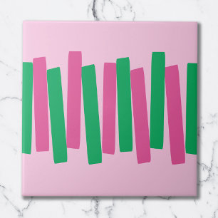 Mid Century Modern Atomic Funky Blocks Pink, Grün Fliese