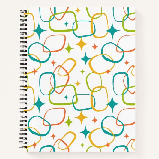 Mid-Century Modern Atomic Glanz Retro Notizbuch (Vorderseite)