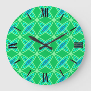 Mid Century Modern Atomic Print - Jade Green Große Wanduhr