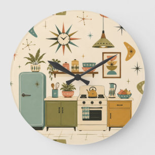 Mid Century Modern Atomic Retro-Küche  Große Wanduhr
