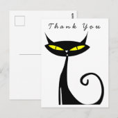 Mid Century Modern Atomic Schwarze Katze Danke Postkarte (Vorne/Hinten)