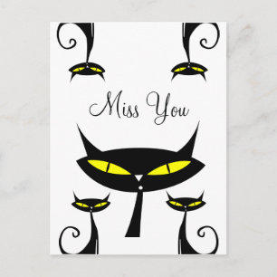 Mid Century Modern Atomic Schwarze Katze Fehlt dir Postkarte