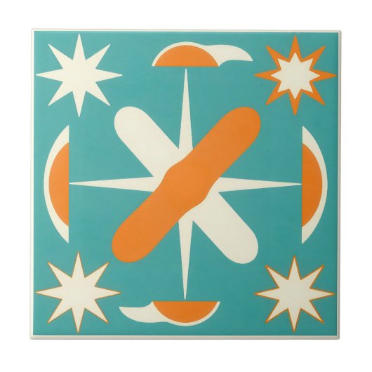 Mid Century Modern Atomic Starburst Fliese (Vorderseite)