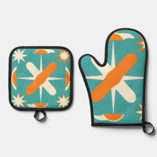 Mid Century Modern Atomic Starburst Ofenhandschuh & Topflappen-Set