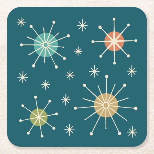 Mid Century Modern Atomic Starburst Pattern Rechteckiger Pappuntersetzer (Vorderseite)