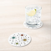 Mid Century Modern Atomic Starburst Pattern Runder Pappuntersetzer (Vor Ort)