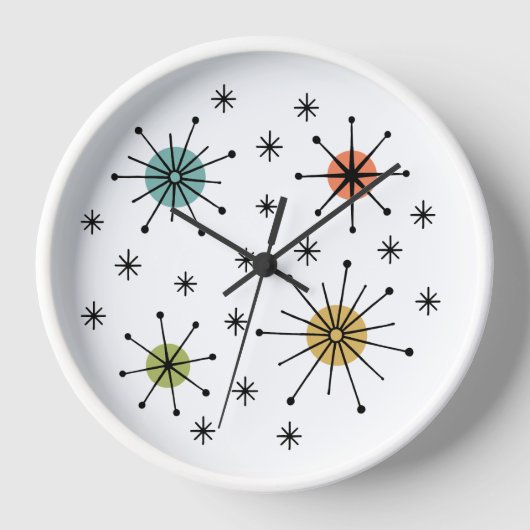 Mid Century Modern Atomic Starburst Pattern Uhr (Vorderseite)