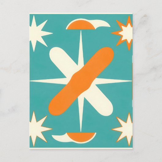 Mid Century Modern Atomic Starburst Postkarte (Vorderseite)