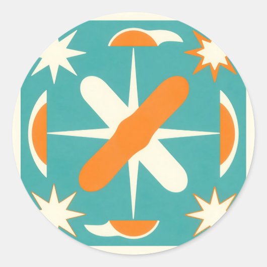 Mid Century Modern Atomic Starburst Runder Aufkleber (Vorderseite)
