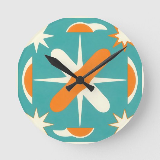 Mid Century Modern Atomic Sternenexplosion Runde Wanduhr (Vorderseite)