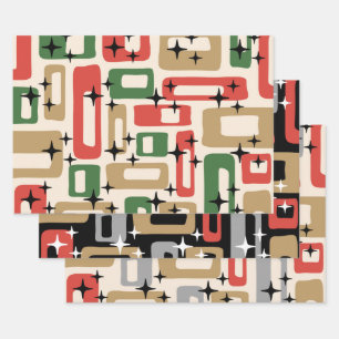 Mid Century Modern Atomic Weihnachten Geschenkpapier Set