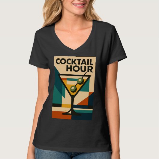 Mid Century Modern Bauhaus Cocktail Hour Martini T-Shirt (Vorderseite)