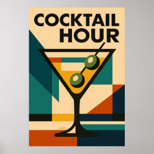Mid Century Modern Bauhaus Cocktailstunde Martini Poster