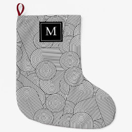 Mid Century Modern Black White Monogrammed Initial Großer Weihnachtsstrumpf