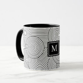 Mid Century Modern Black White Monogrammed Initial Tasse