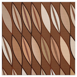 Mid Century Modern Blätter, Cocoa Braun und Beige Stoff