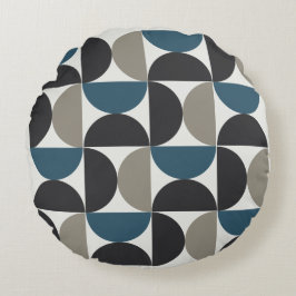 Mid-Century Modern Blau Grau Gunmetal Rundes Kissen