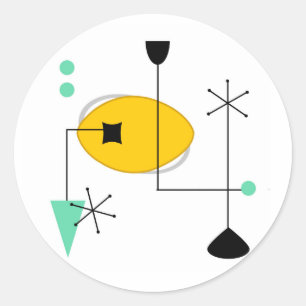 MID CENTURY MODERN BLUE YELLOW RUNDER AUFKLEBER