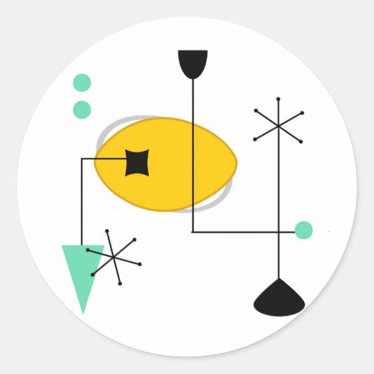 MID CENTURY MODERN BLUE YELLOW RUNDER AUFKLEBER (Vorderseite)