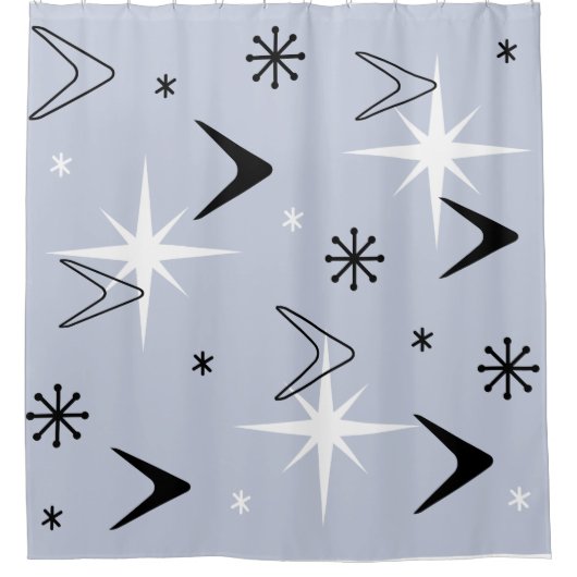 Mid Century Modern Boomerangs Silver Blue Duschvorhang (Vorderseite)