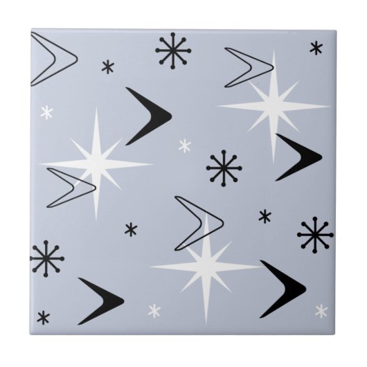 Mid Century Modern Boomerangs Silver Blue Fliese (Vorderseite)