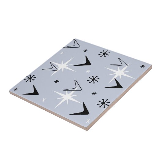 Mid Century Modern Boomerangs Silver Blue Fliese (Seite)