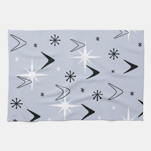 Mid Century Modern Boomerangs Silver Blue Geschirrtuch (Horizontal)