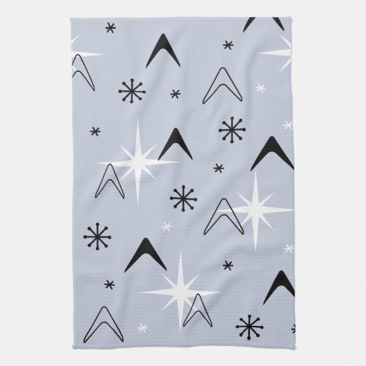Mid Century Modern Boomerangs Silver Blue Geschirrtuch (Vertikal)