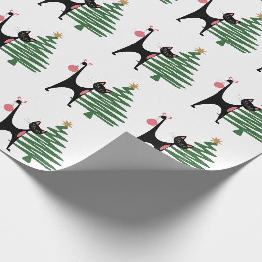 Mid-century Modern Christmas 1950's Atomic Cat Geschenkpapier (Ecke)