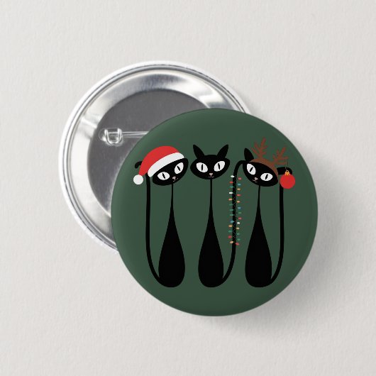 Mid Century Modern Christmas Cats Retro Classic Button (Vorne & Hinten)
