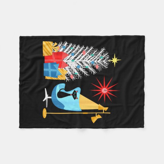 Mid-century Modern Christmas Tree And Cat In Retro Fleecedecke (Vorderseite (Horizontal))