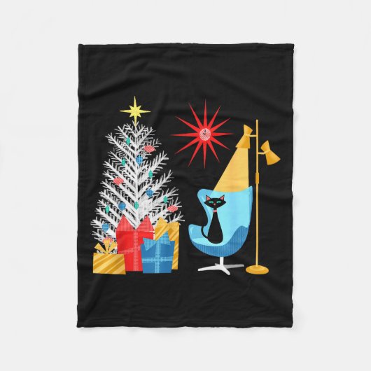Mid-century Modern Christmas Tree And Cat In Retro Fleecedecke (Vorderseite)