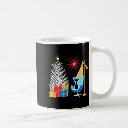 Mid-century Modern Christmas Tree And Cat In Retro Kaffeetasse (Rechts)
