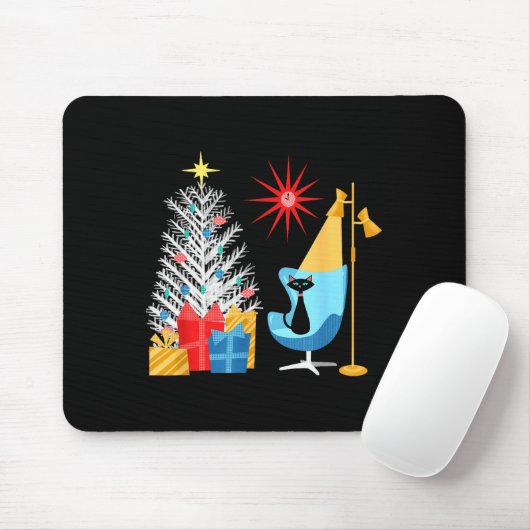 Mid-century Modern Christmas Tree And Cat In Retro Mousepad (Mit Mouse)