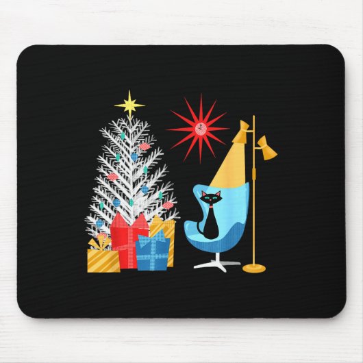 Mid-century Modern Christmas Tree And Cat In Retro Mousepad (Vorne)
