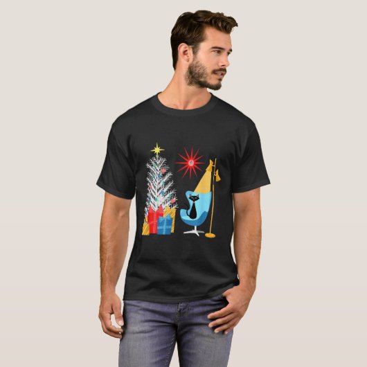 Mid-century Modern Christmas Tree And Cat In Retro T-Shirt (Vorne ganz)