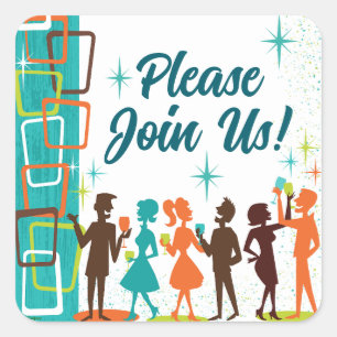 Mid-Century-Modern-Cocktails-Verlobungsfeier Quadratischer Aufkleber