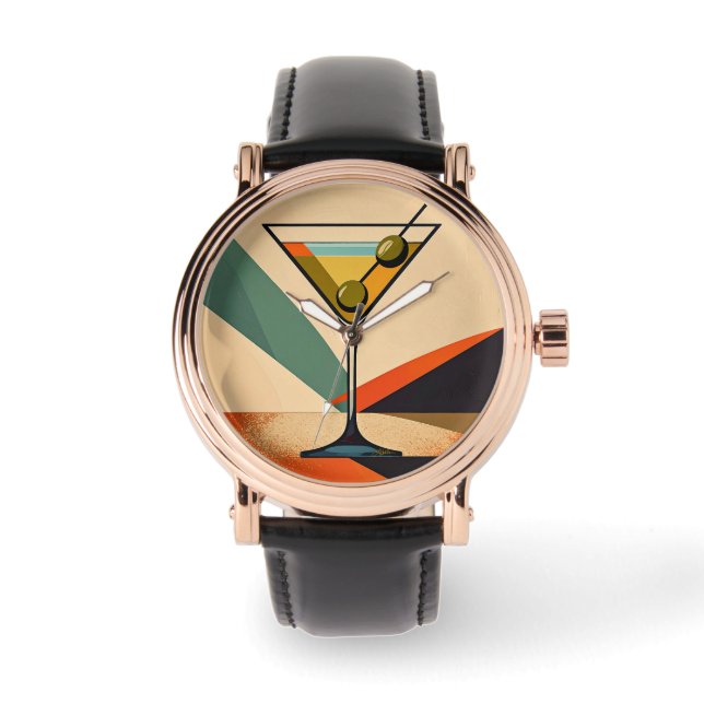 Mid Century Modern Color Block Martini Art Armbanduhr (Vorderseite)