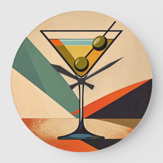 Mid Century Modern Color Block Martini Art Große Wanduhr (Vorderseite)