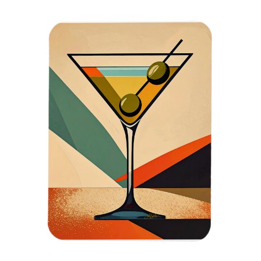 Mid Century Modern Color Block Martini Art Magnet (Vertikal)